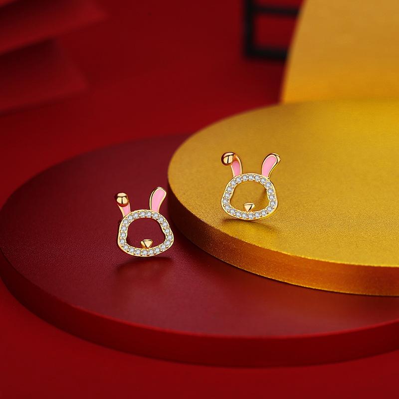 Original Xiangrui Moe Rabbit Earrings Women's Guochao Light Luxury Earrings Year of The Rabbit New Year's Earrings for Girlfriend