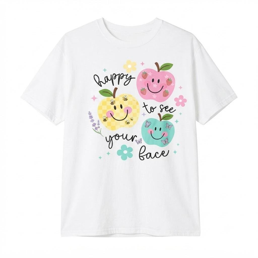 Happy To See Your Face Miley Apple Teacher T Shirt