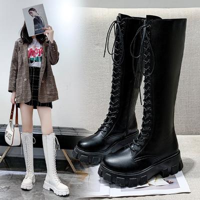 Long Tube Boots for Women In Autumn and Winter Side Zipper Thick Soled Martin Boots for Women European and American Style High Tube Boots