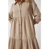 Women's Beige Muslin Flared Shirt Dress Sa00024