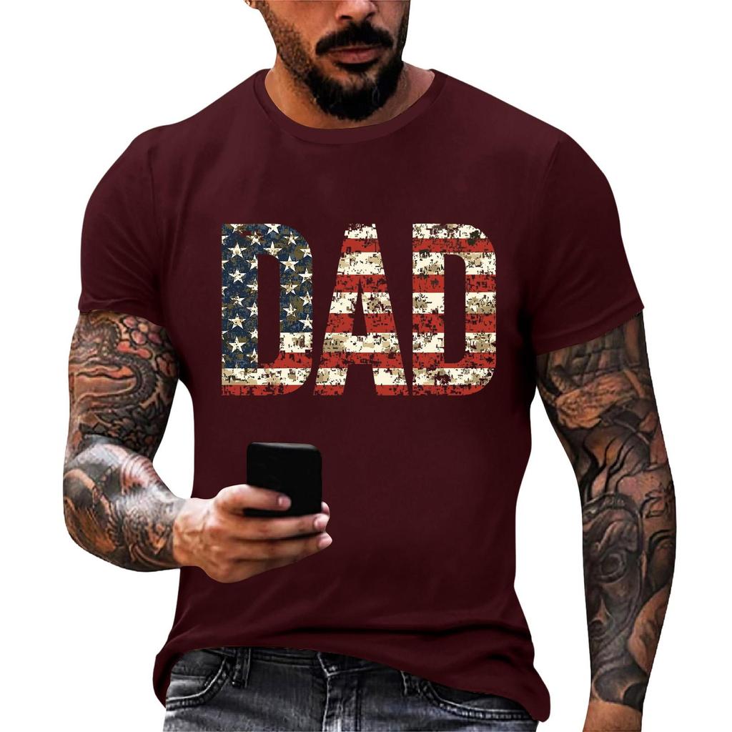 Men's Loose Fit Short Sleeve T Shirt Dad Print Casual Summer Daily Wear Comfortable Crew Neck Tee for Father Day Independence Day