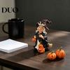 Decorative Resin Pumpkin Figures Halloween Witch Figurine, Vintage Hand-Painted Ornament, Spooky Tabletop Collectable Gifts Decor for Desk Shelf