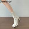 Winter Platform Thick Heel Women Ankle Boots Fashion Square Toe Zippers Shoes Female Stretch Slim Short Booties  De Muje