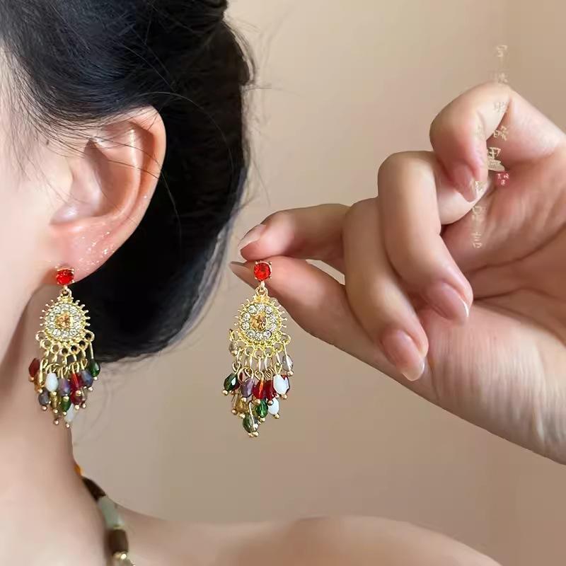 Silver Needle with Diamonds Flower Stripes Pearl Stud Earrings Medieval Vintage Retro Earrings Light Luxury Niche Earrings