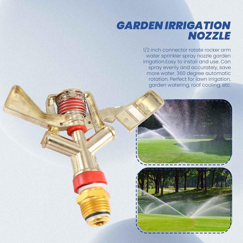 T02C!-Hot New 1/2 Inch Dual Connector Zinc Alloy 360 Degree Rotate Rocker Arm Water Sprinkler Spray Nozzle Garden Irrigation Spr