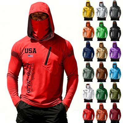 Camiseta Casual con Capucha de Manga Larga para Hombre con Protección Solar