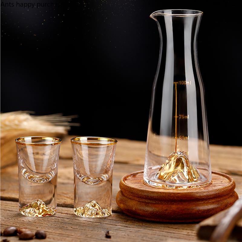 Weinglas-Set, transparentes Kristallglas, Flagon, Weinglas, Flachmann, Trinkgeschirr, Weintopf, Weinbecher, Holzpaletten, Geschenkbox