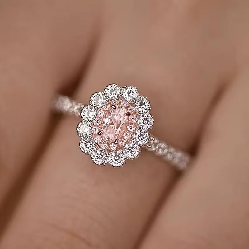 Light Luxury Exquisite Bright Oval Zircon Sun Flower Ring Ladies Engagement Wedding Bride Jewelry Holiday Party Gift