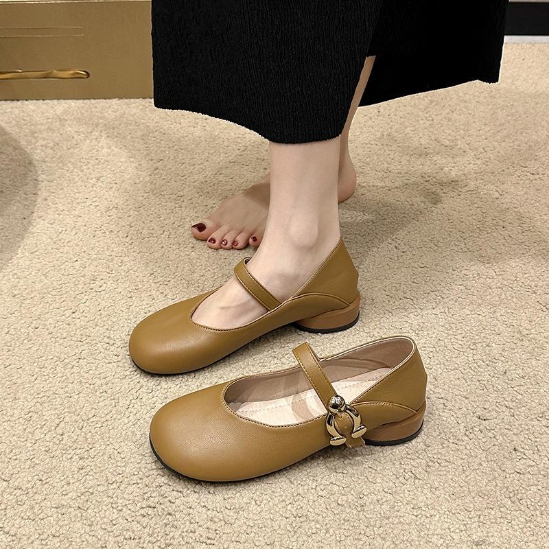 Low-heeled four-season small leather shoes spring and autumn new grandma shoes Mary Jane can wear two single shoes without tiring feet