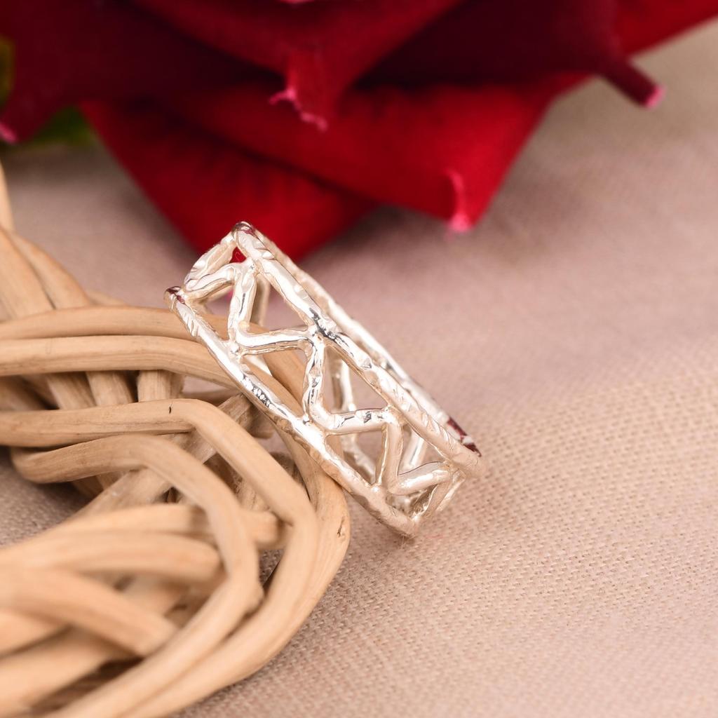 925 Sterling Silver channel Ring For Women | Geometric hammered textured Zig Zag Ring |Handmade Jewelry Gift