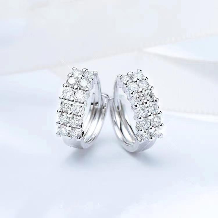 Elegant S925 Silver Korean Fashion Double Row Micro Diamond Clip-On Earrings for Women