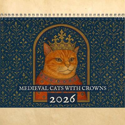 Calendar Pisici cu Coroane, Calendar de Perete Artă Pisici Medievale Fantastice, Calendare Mister și Farmec pentru 12 Luni,
