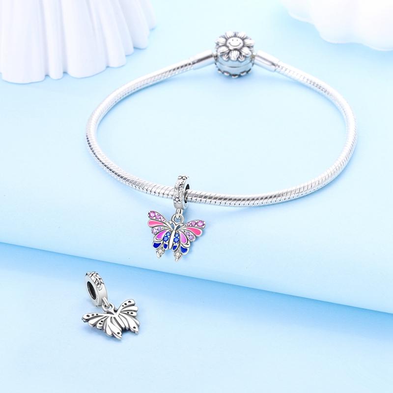 Charms Original Copper Pink Butterfly Insect Pendant Beads Fit Bracelet Women Jewelry Diy Fine Gift Accessory