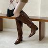 Boots women's summer 2025 new big tube circumference high boots pointed thick heel pile boots western cowboy knight boots