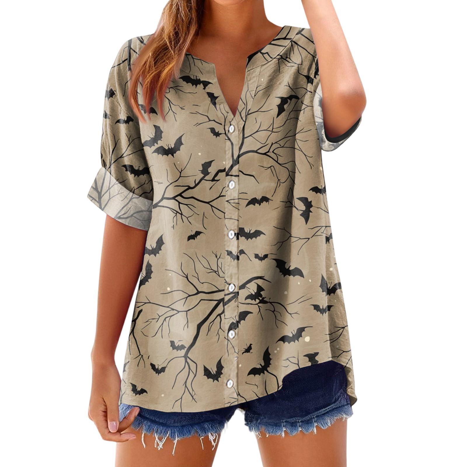 

Женская модная, повседневная, удобная, свободного кроя футболка с принтом на Хэллоуин L