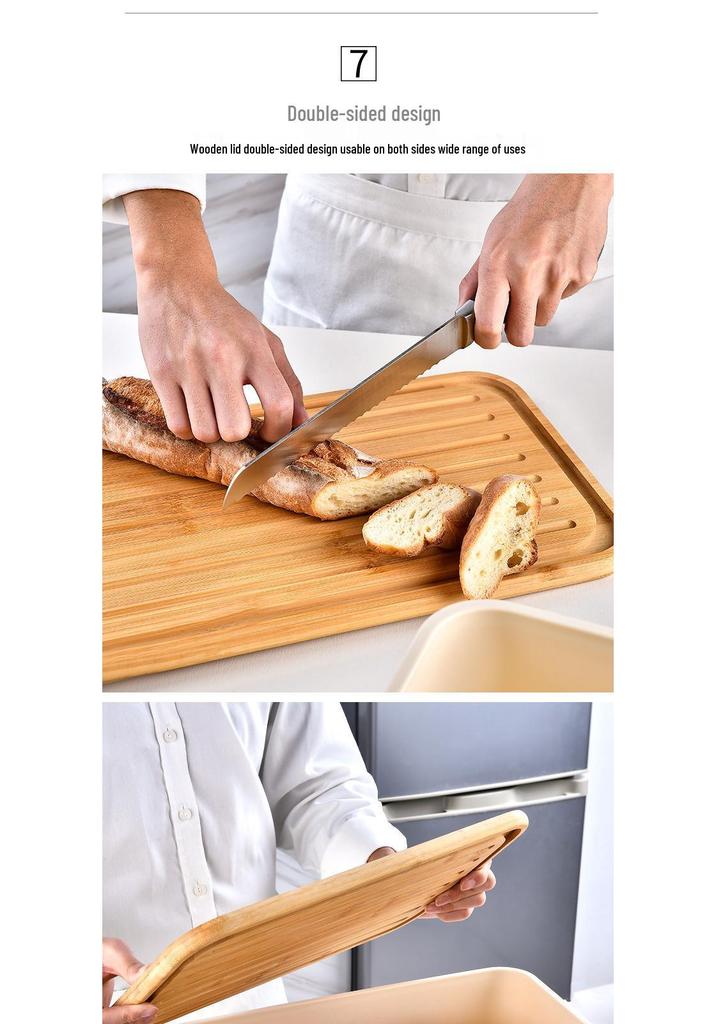 Nordic Bread Box: Large Capacity with Wooden Lid & Cutting Board
