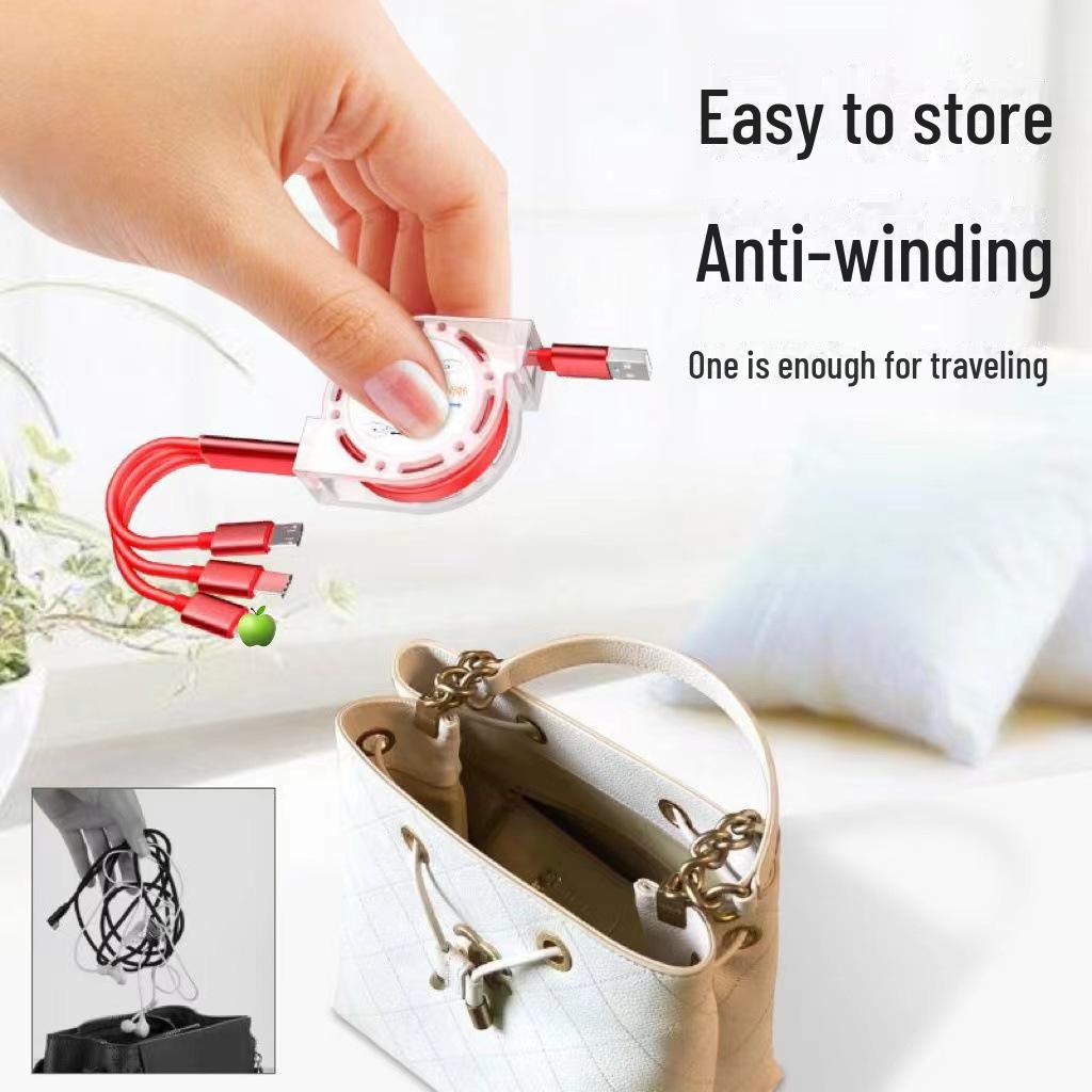Retractable Crystal One-to-Three Fast Charging Cable: Multi-function for Mobile Phones.