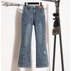 Jeans de Campana para Mujer Talla Grande Primavera Otoño Cintura Alta Azul Negro Denim Elástico Pantalones Elegantes Femeninos con Abertura Pantalones de Mujer