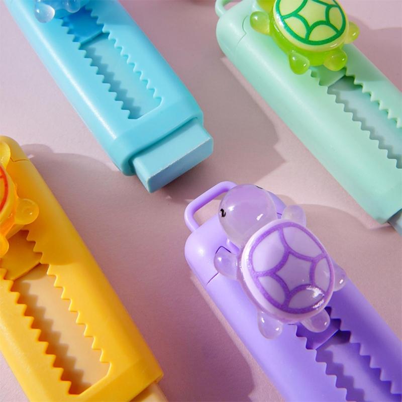 5Pcs Cartoon Animal Sliding Pencil Erasers Retractable Erasers Refillable Push Pull Eraser For Student Kid Writing