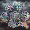 7 Pcs Colorful  Rotary Cyclone Metal Dice Hollow Metal Polyhedral Dice Set Suitable for Role-Playing RPG  Board Game Card Game