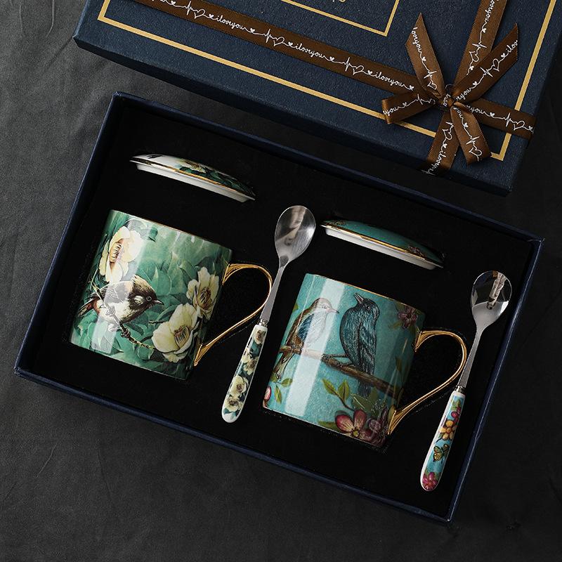 

Carefully selected mugs, bone china sets, exquisite gifts, high-value couples, pair cups, gift boxes, ceramic drinking glasses, spoons with lids 401-500ml