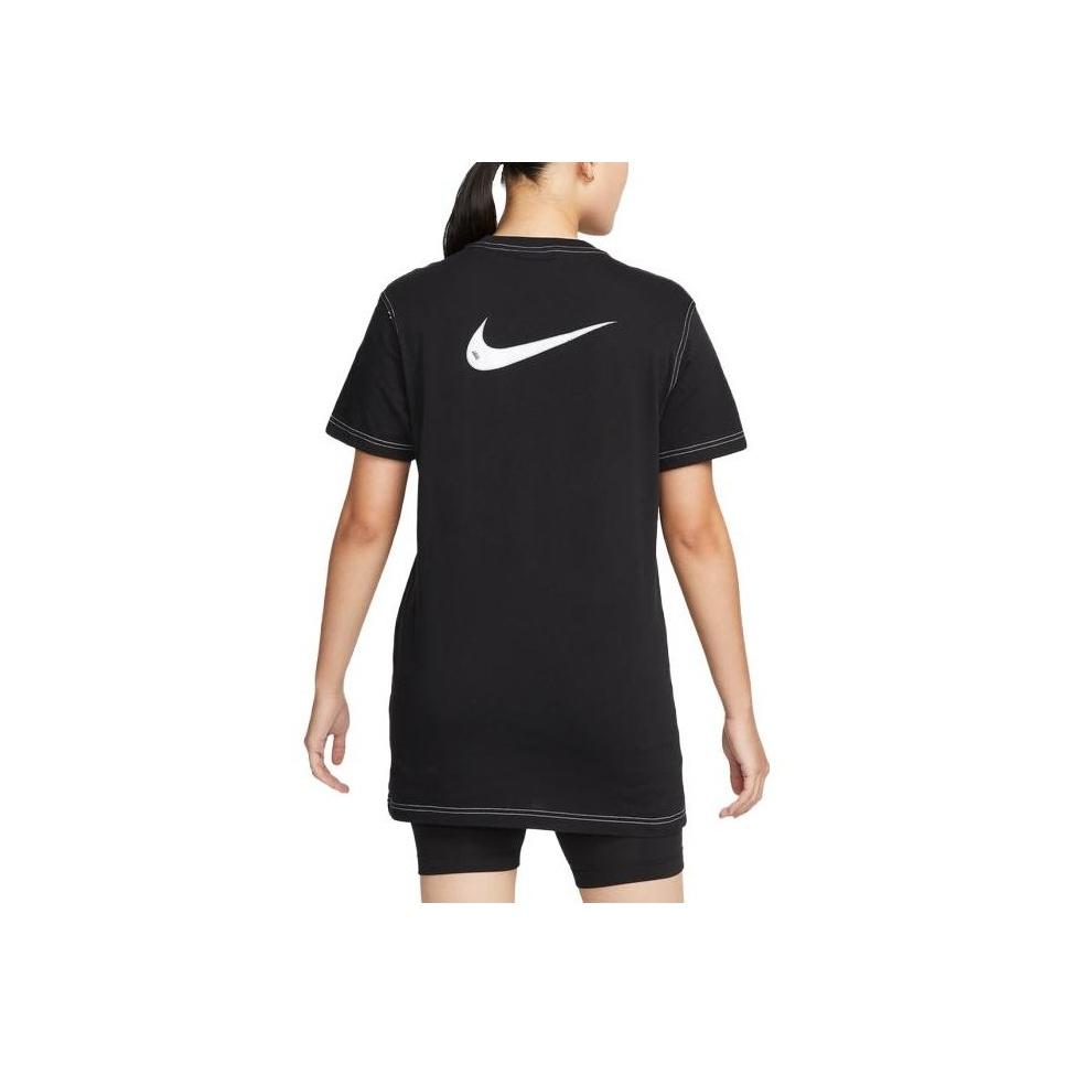 Nike Sportswear Swoosh Logo Patch Lightweight Loose Fit Sports Casual Crew Neck Short Sleeve Dress Women Dresses Black DM6192-010