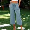 Women's Cotton Linen Wide Leg Pants, Drawstring Casual Cropped Trousers Loose Palazzo Pants with Pockets