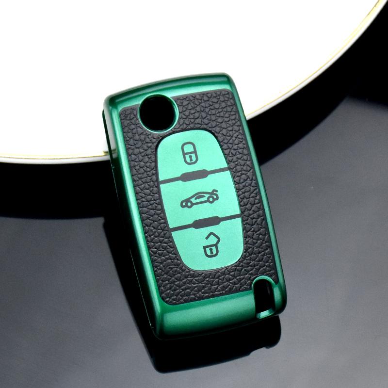 

Чохол для дистанційного ключа автомобіля з шкірою 2/3 кнопки TPU для Peugeot 107 207 307 308 407 607 206 4007 3008 5008 для Citroen C2 C3 C4 C5 C6 C8 3 Button Key Case зелений