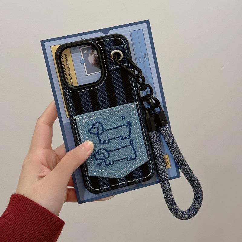 Denim Embroidered Dachshund Card Bag for iphone11Promax Apple 11 Mobile Phone Case 11 Sweet and Cool 11