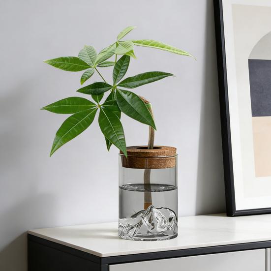 Glass Plant Propagation Station Clear Mountain Hydroponic Planter Artistic Flower Vase Plant Propagation Jar for Home Living Room Bedroom Desktop