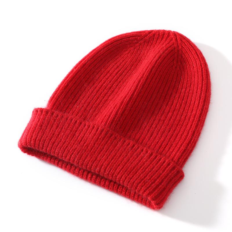 Pure Cashmere Autumn and Winter New Men's and Women's Solid Color Ingot Needle Cuffed Simple Warm Knitted Baotou Hat