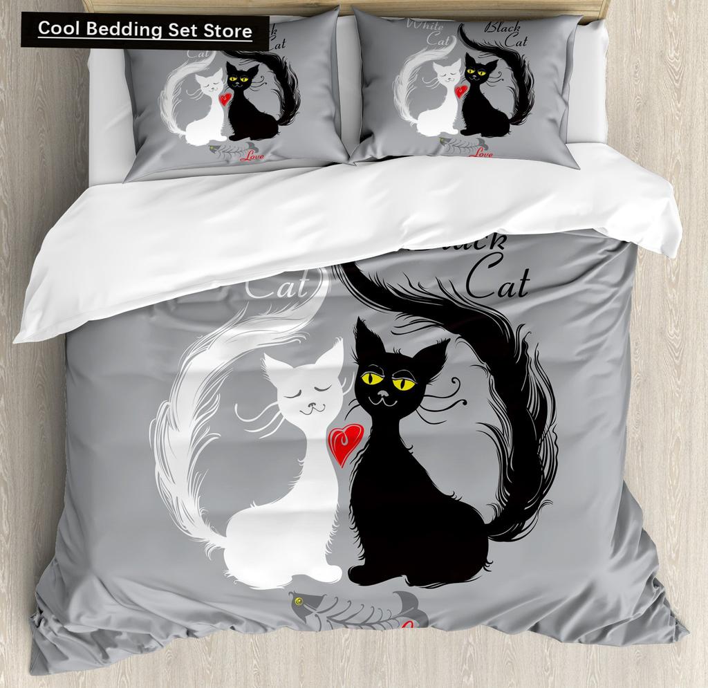 Sphynx Cat King Queen Duvet Cover Lovely Pet Kitty Bedding Set for Kids Teens Adults Animal Grey 2/3pcs Polyester Quilt Cover