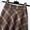 Women Midi Skirt Elastic High Waist Plaid Print Skater Skirt A-Line Large Hem