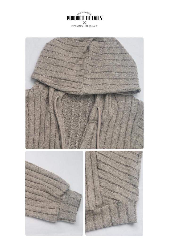 2026 Autumn/Winter Ribbed Knitwear Hooded Top – Lazy Style