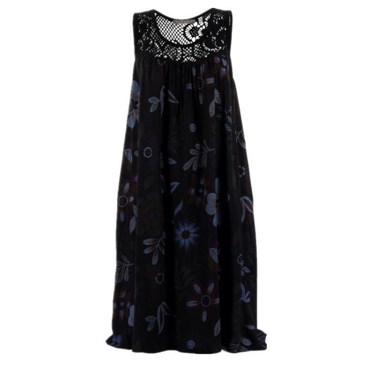 Women Plus Size Summer Dress Casual Loose Sleeveless Fashion Print Lace Dress