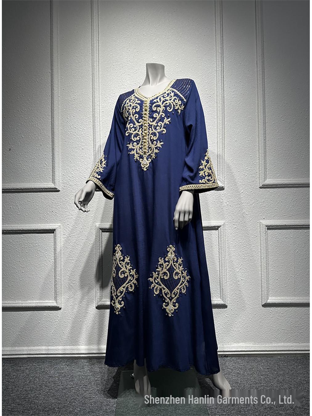 Вышитая бисером арабская вечерняя джалабия XXL синий