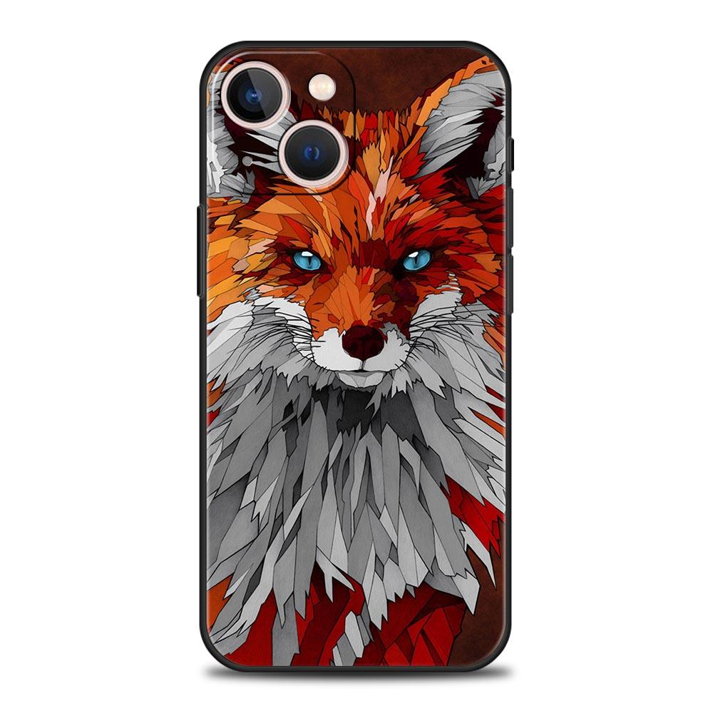 Cute Cartoon Animal Fox Phone Case For iPhone Apple 14 13 12 11 Pro Max Mini 7 8 Plus XR XS X SE 2020 Black Silicone Cover Coque