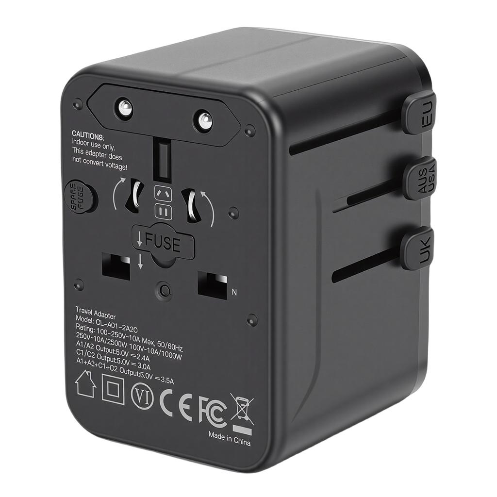 Universal Travel Adapter 2500W 10A 2 USB 2 Type C Port International Power Adapter Worldwide Charger for Business Trip