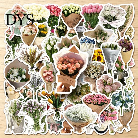 Retro Flower Stickers 50Pcs Bouquet Decorative Stickers, DIY Scrapbooking Journaling Floral Aesthetic Stationery Supplies Decals, Adhesive for