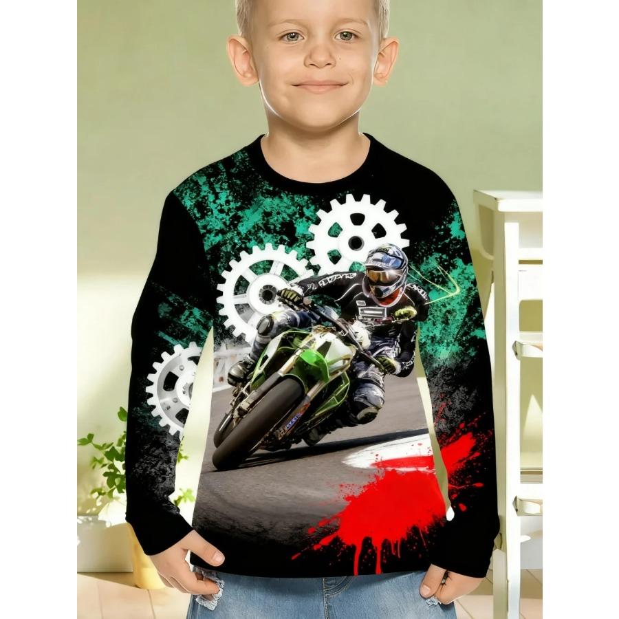 

Children s Clothing Fashion 3D Print Motorcycle Boys Long Sleeve Top Cool Graphic Kids All Season Clothes Casual Daily Pullover 170