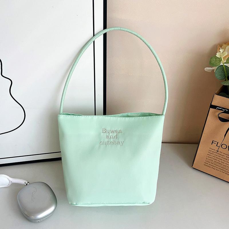 2025 Summer New Simple Nylon Underarm Bag Niche Design Letter Embroidery Portable Bucket Bag