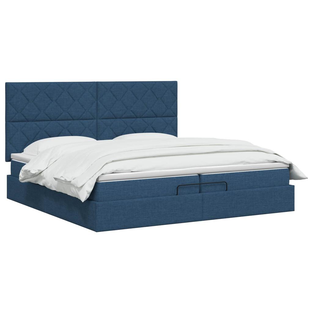 Ottoman Bed with Mattress and Headboard Blue 200 X 200 Cm Fabric
