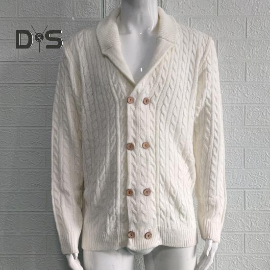 Осінь-зима Чоловічий светр Двобортний ґудзики з лацканами з довгими рукавами Крученої текстури Однотонне товсте еластичне в’язане пальто