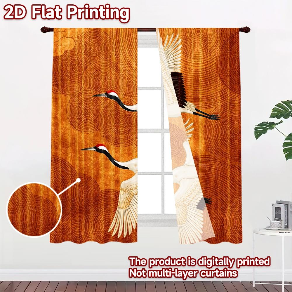 2D flat printing 2pcs Curtain Scene Curtains Flying Red-Crowned Cranes Digital Printed Polyester Drapes Party Decorations Use