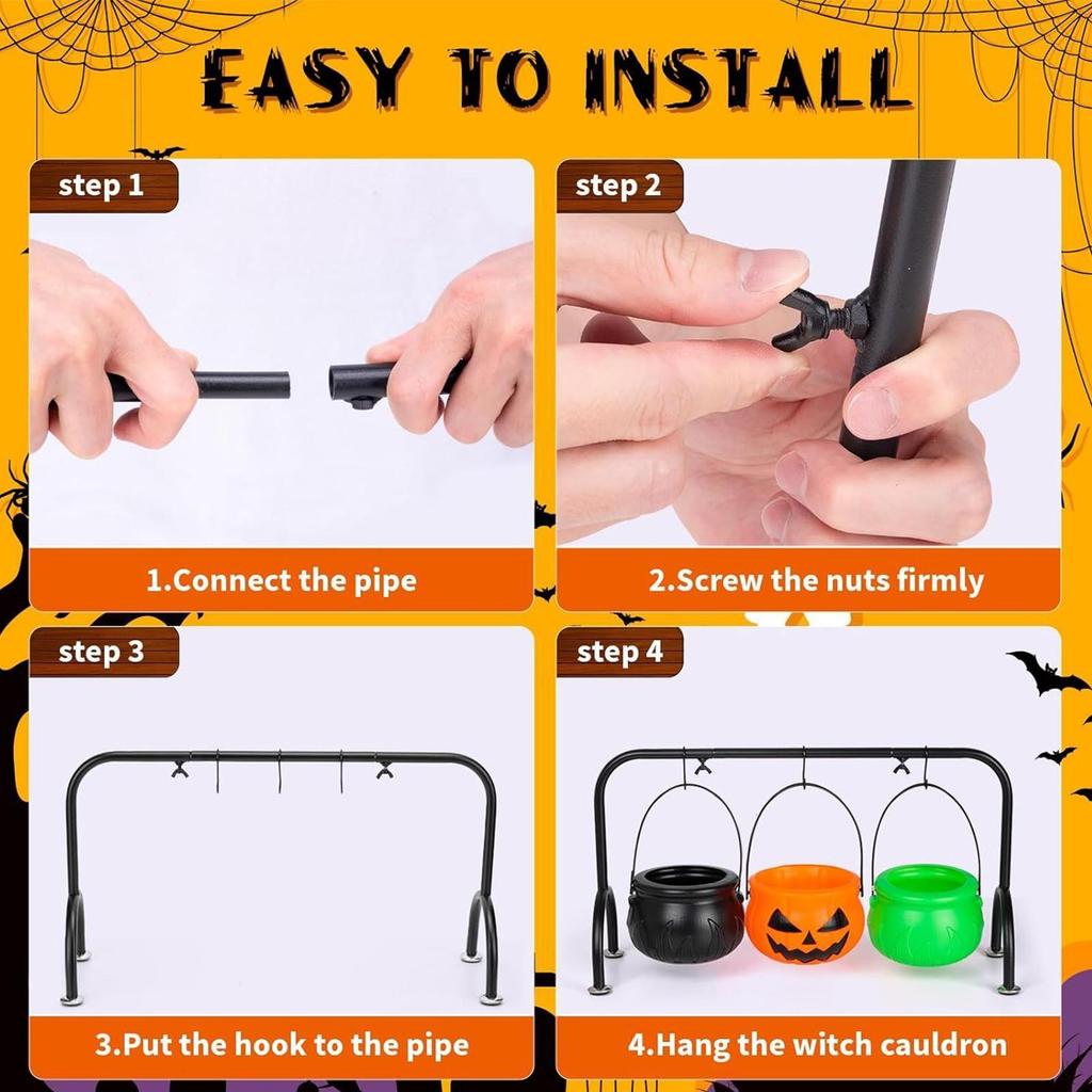 2025 Halloween Cauldron Serving Bowls with Rack 3 Witch Cauldron Candy Bowls Trick Or Treat Colorful Cauldron Bucket for Party