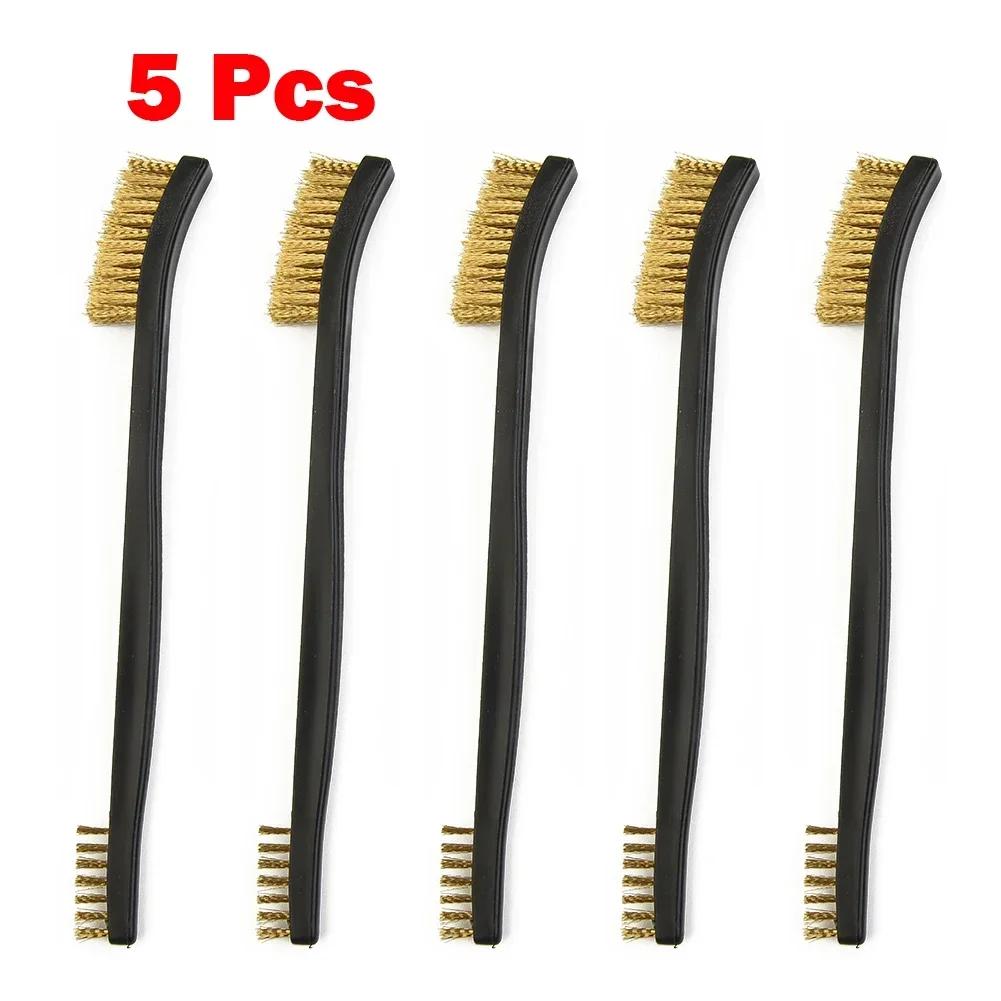 5Pcs Double Head Wire Brush Set Steel Brass Nylon Cleaning Polishing Metal Rust Double Headed Rust Removal And Cleaning Brush
