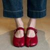 Neue Leder rote Nische Schweinsfüße Zehenschuhe Mary Jane Oma einzelne Schuhe Damen flacher Boden