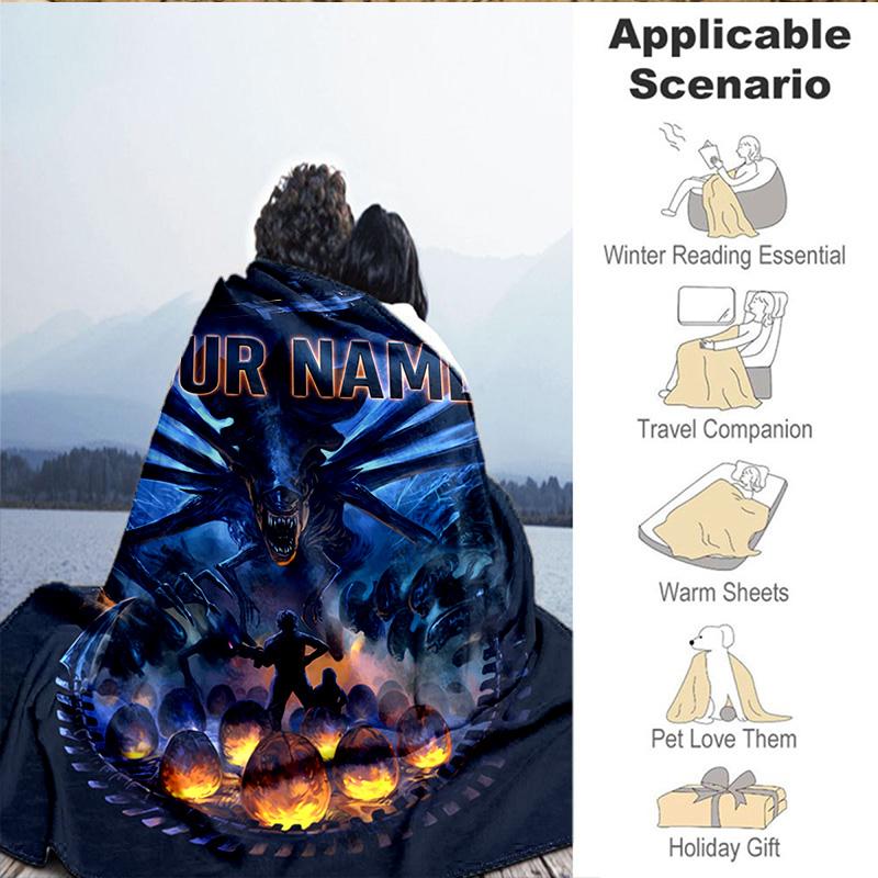 Custom Name Blanket Alien Ornate Frame Blanket Bedding Blanket for Travel, Camping, Living Rooms, Offices, Sofas, Fan Christmas gift