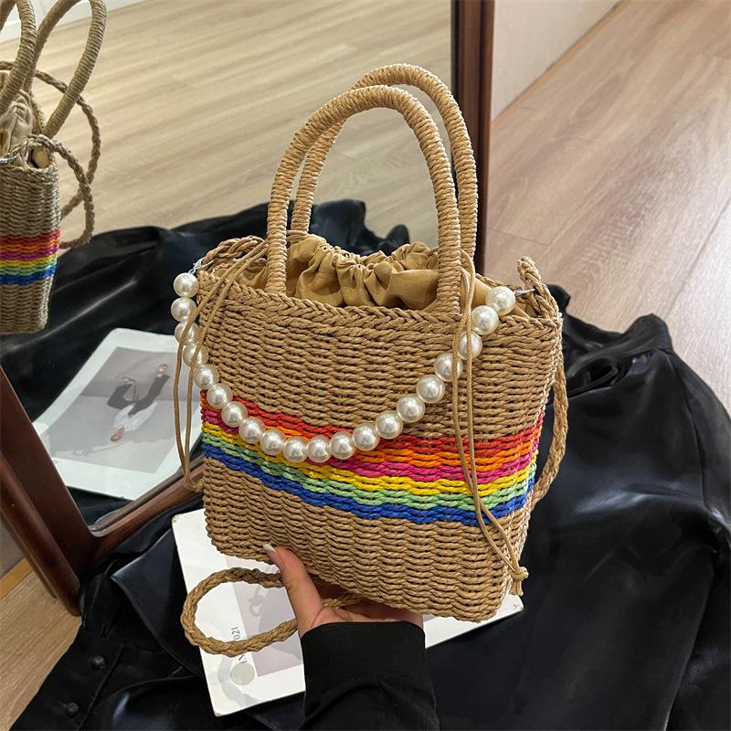 

Радужная полосатая плетеная сумка женская новая сумка для отпуска на море портативная сумка через плечо универсальная сумка-мессенджер хаки