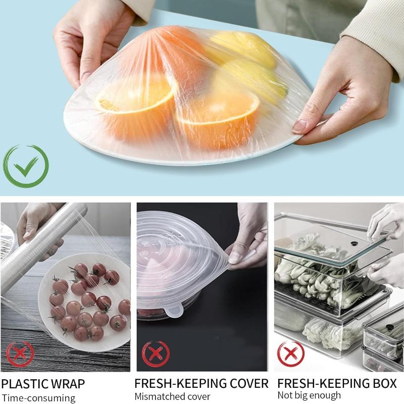 100pcs Reusable Dish Plate Cover To Stretch Plastic Cap Pe Bowl Covers Universal Kitchen Plastic Wrap for Dish Cover